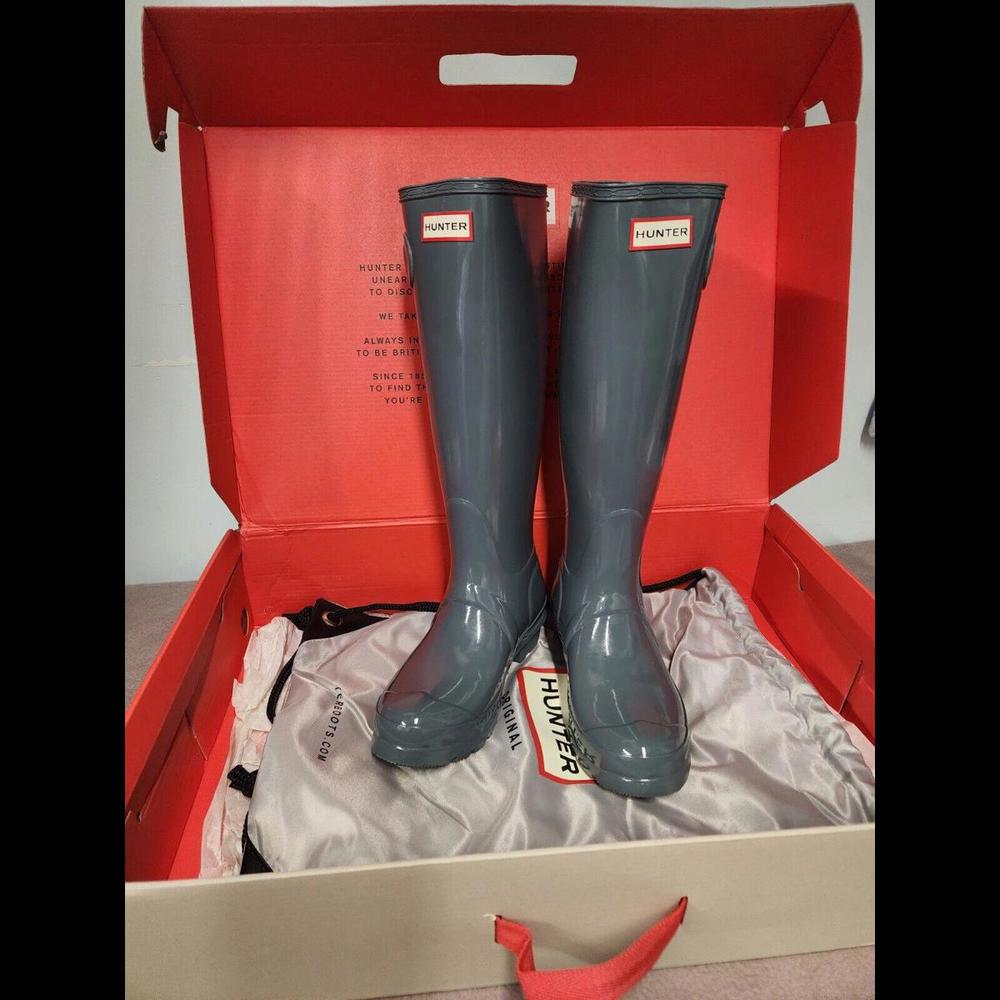 Hunter Tall Rain Boots Womens Size 8 Gray Blue